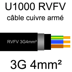 câble électrique armé renforcé âme cuivre U1000 RVFV 3 conducteurs section 4mm²