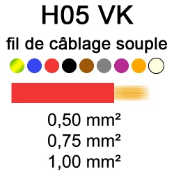fil de câblage cuivre souple isolé PVC H05VK 0.5mm² bleu