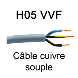 câble cuivre souple isolé PVC H05VVF 2 conducteurs 0.75mm²