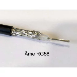 câble coaxial série RG58 vue sur la tresse de blindage et âme centrale conductrice