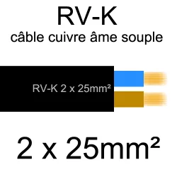 câble électrique âme cuivre souple série RVK 2 conducteurs 25mm2