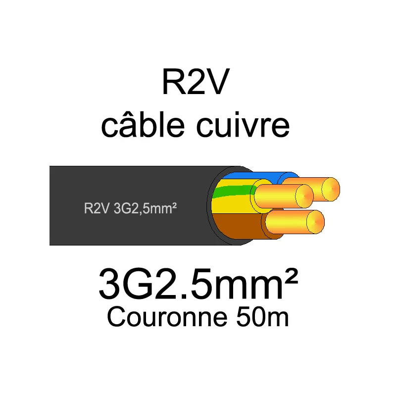 Câble électrique U1000 R2V 3G2.5mm2