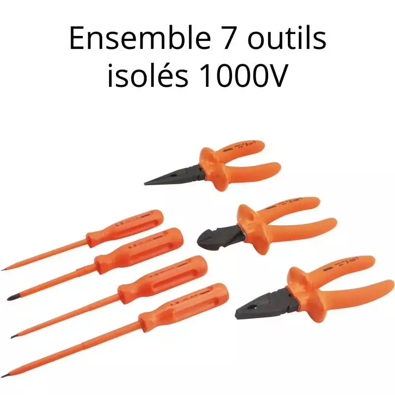 Ensemble de 7 outils d'électricien isolés 1000 volts couleur orange