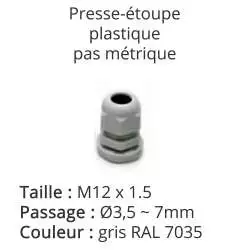 presse etoupe etanche IP68 gris RAL 7035 avec contre ecrou taille M12x1.5