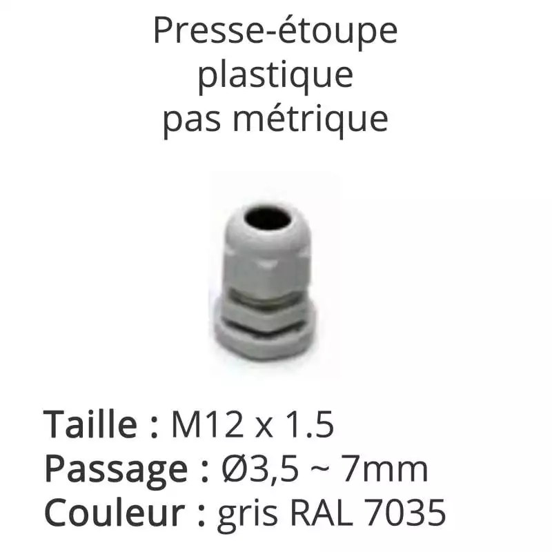 presse etoupe etanche IP68 gris RAL 7035 avec contre ecrou taille M12x1.5