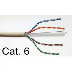 câble Ethernet catégorie 6 F/UTP vu avec en extrémité les 4 paires torsadées le constituant