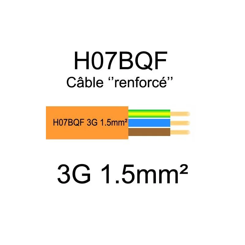 câble cuivre souple isolé PUR Polyuréthane 3 conducteurs 1.5mm² H07BQF H07BQ-F